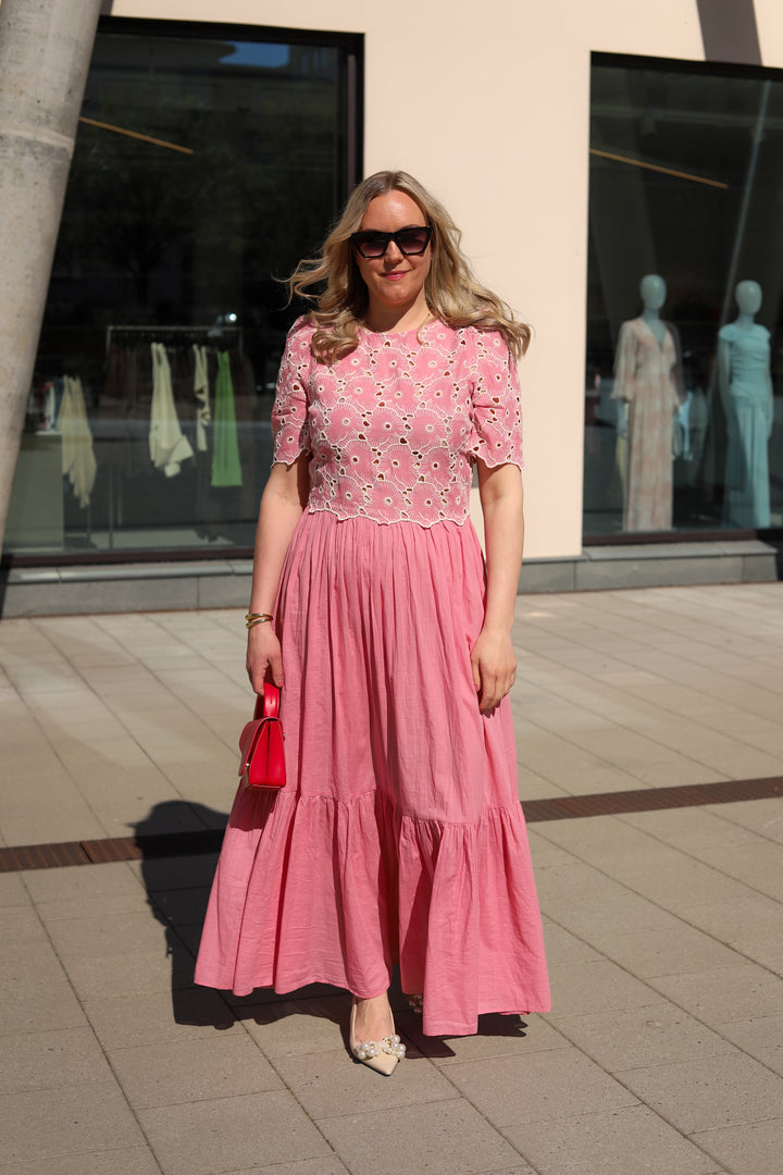 Broderie Anglaise Maxi Dress Rose Pink