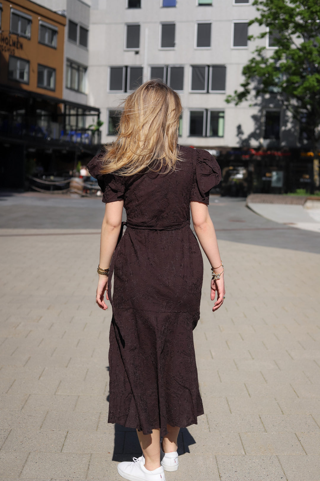Ferrone Midi Dress Brown Embroidery