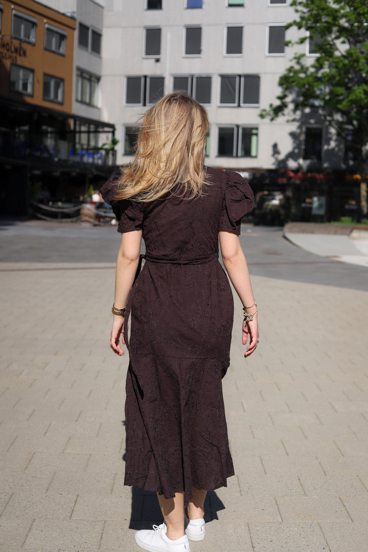 Ferrone Midi Dress Brown Embroidery