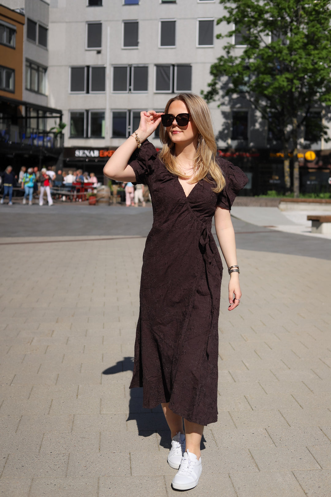 Ferrone Midi Dress Brown Embroidery