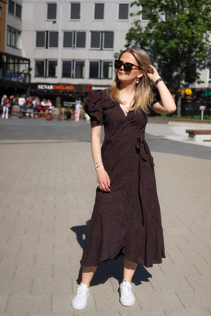 Ferrone Midi Dress Brown Embroidery