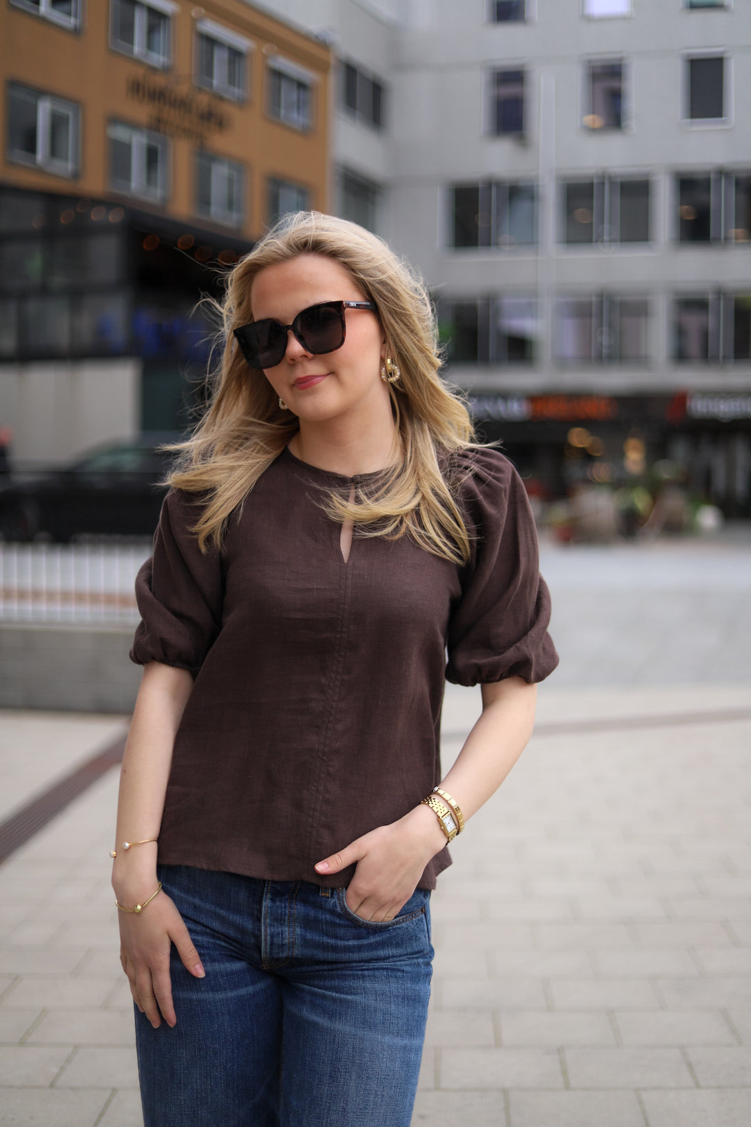 Anna Linen Top Dark Brown