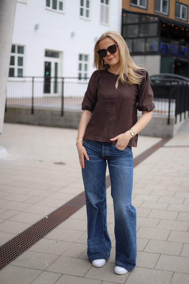 Anna Linen Top Dark Brown