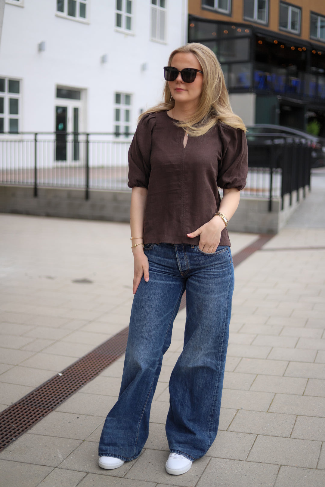 Anna Linen Top Dark Brown