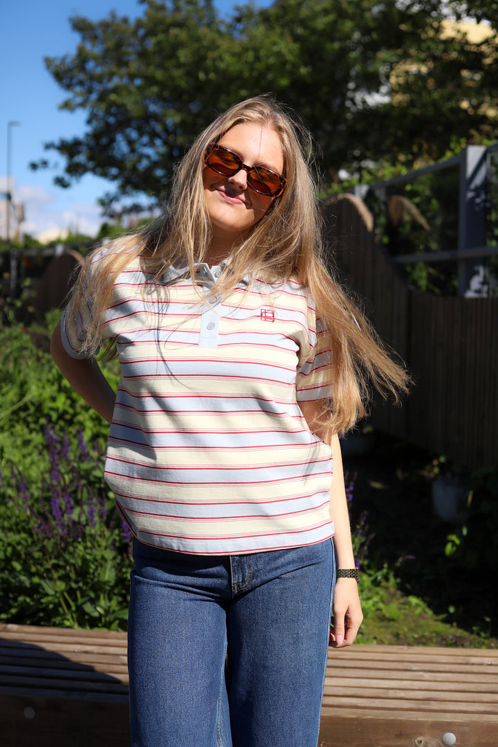 Evelyn Polo Tee Ocean Stripe