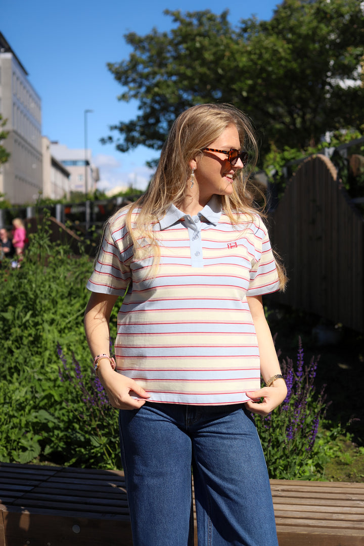 Evelyn Polo Tee Ocean Stripe