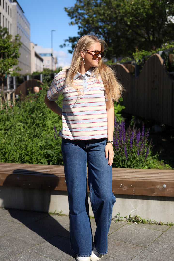 Evelyn Polo Tee Ocean Stripe