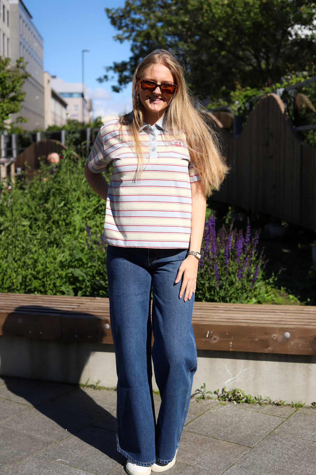 Evelyn Polo Tee Ocean Stripe