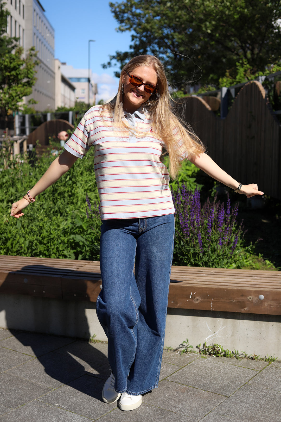 Evelyn Polo Tee Ocean Stripe