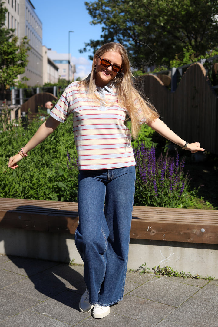 Evelyn Polo Tee Ocean Stripe