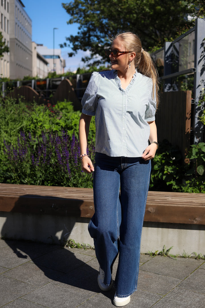 Maja 2/4 V Shirt STP B White/Eng Ivy