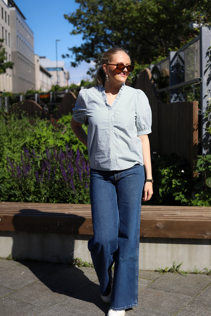 Maja 2/4 V Shirt STP B White/Eng Ivy