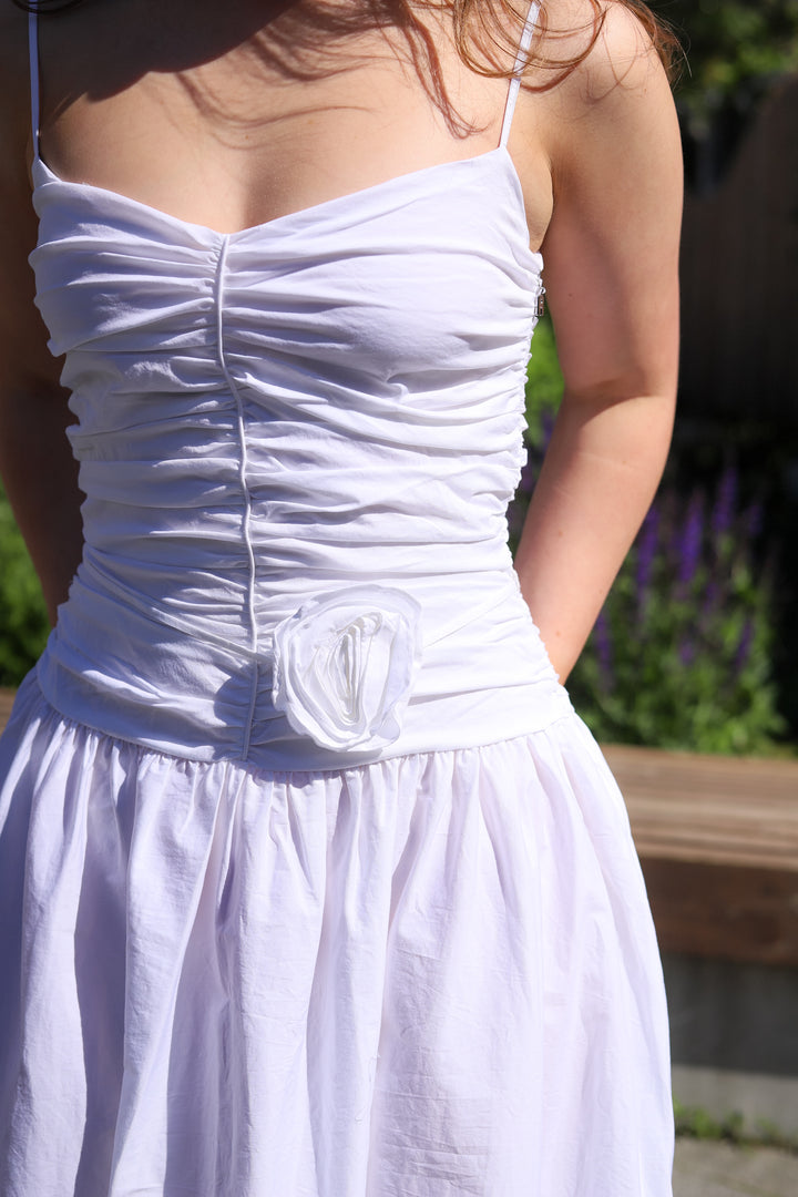 Ruched Midi Dress Bright White