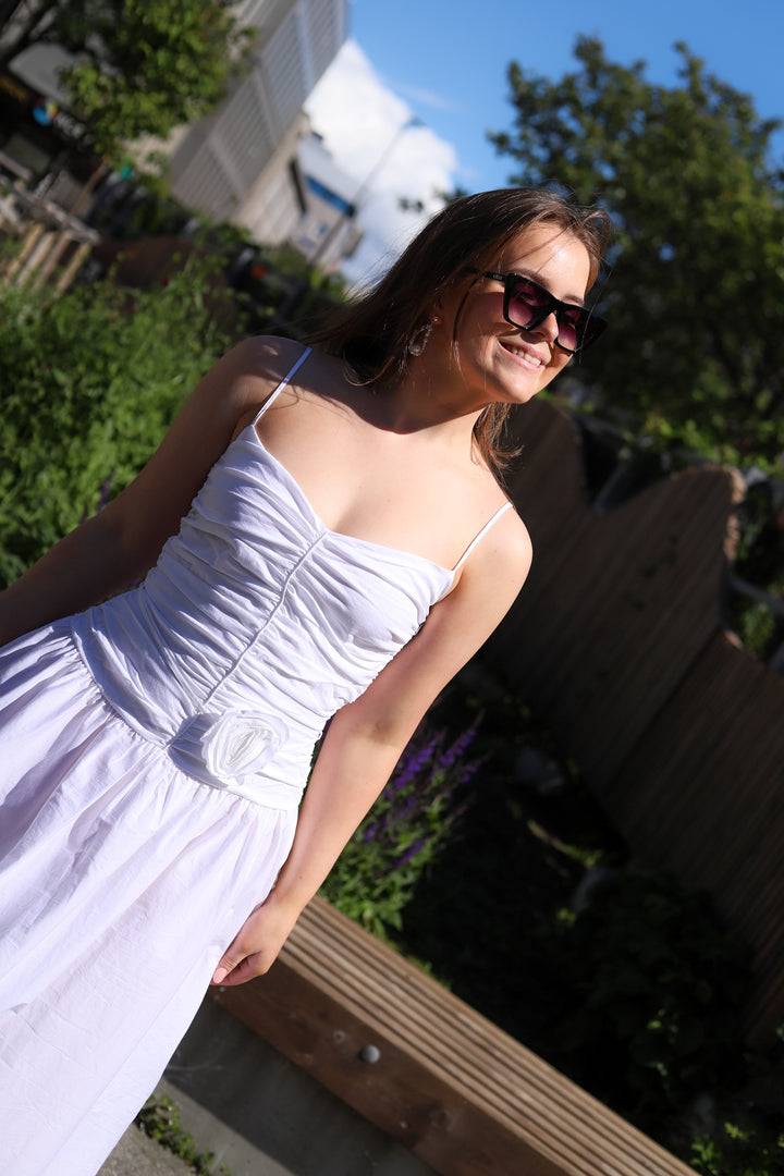 Ruched Midi Dress Bright White