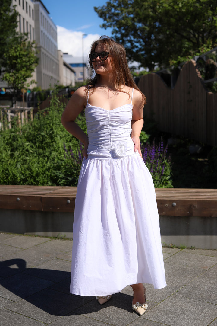 Ruched Midi Dress Bright White