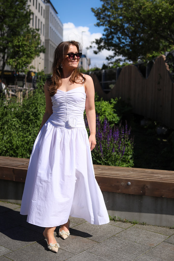 Ruched Midi Dress Bright White