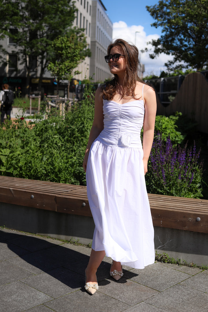 Ruched Midi Dress Bright White