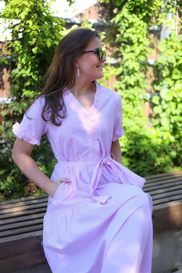 Ida Maja 2/4 Shirt Dress STP B White/S Lilac