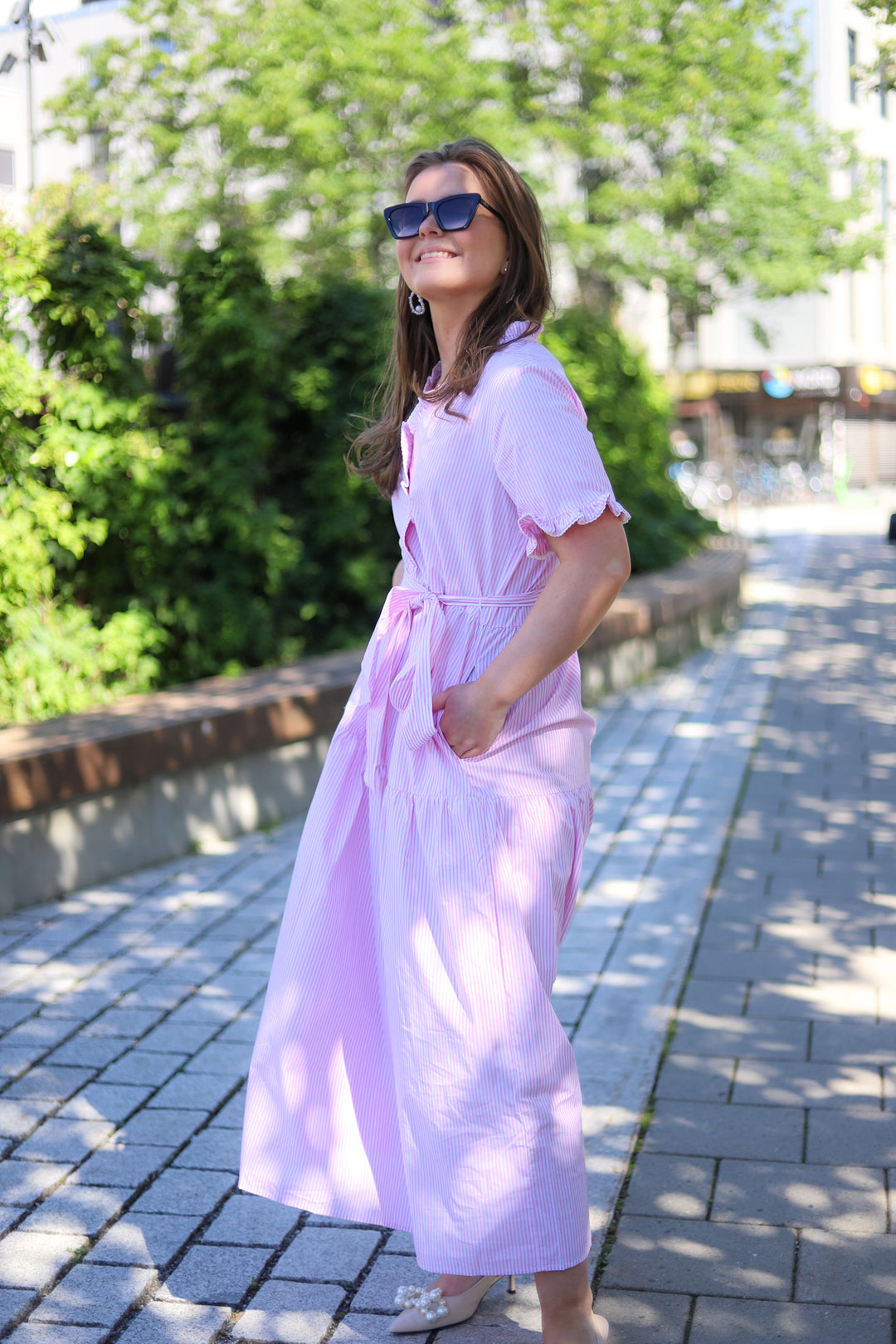 Ida Maja 2/4 Shirt Dress STP B White/S Lilac