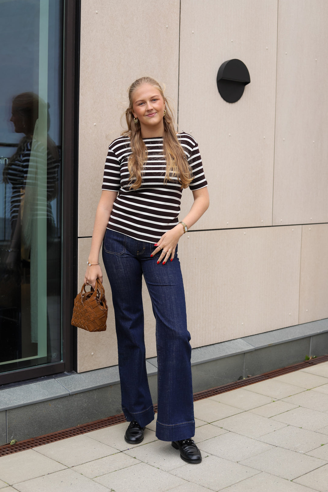 Iguanura Boat Neck Blouse Brown stripe
