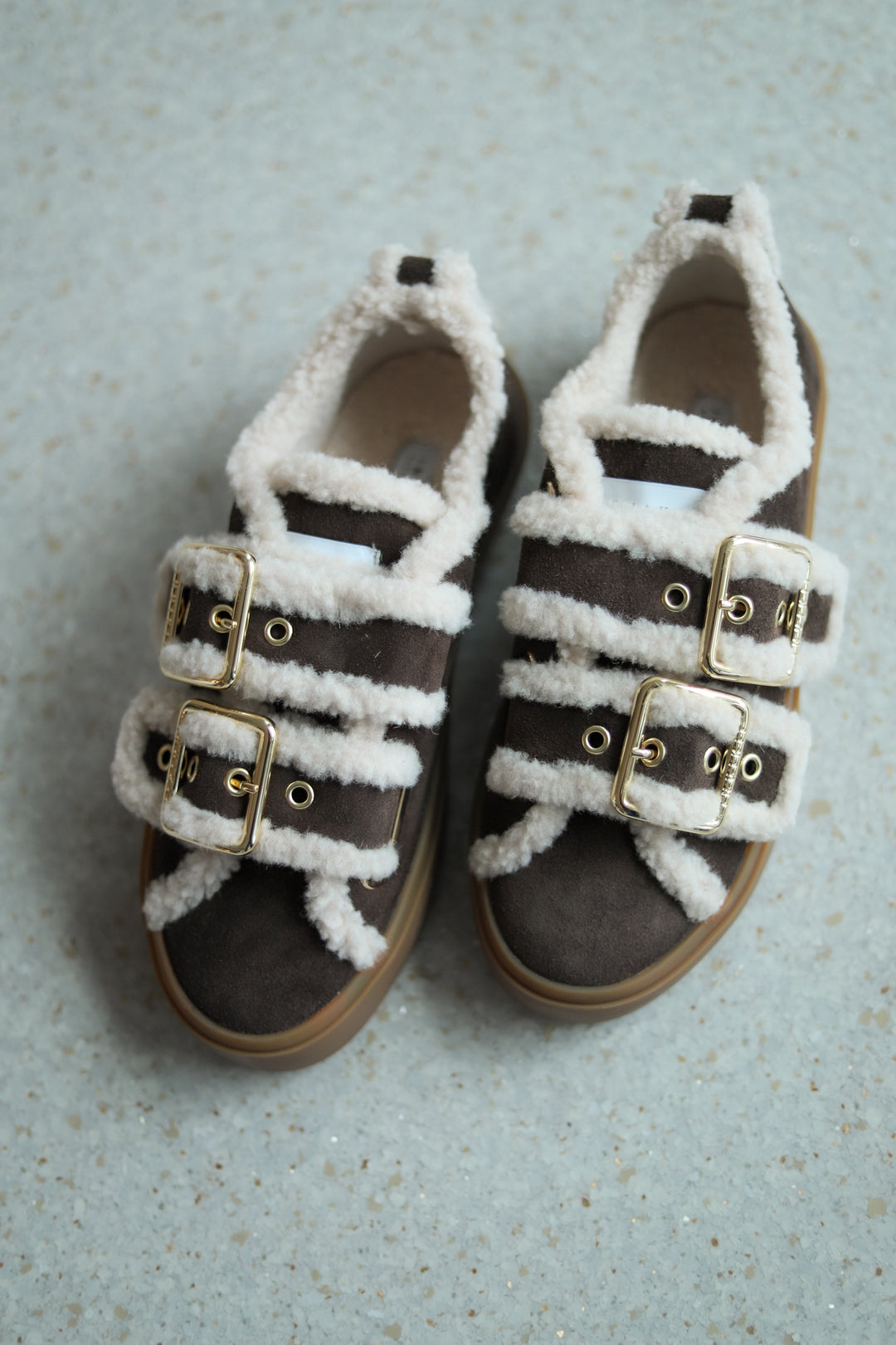 Shearling Low Velcro Buckle Dark Brown