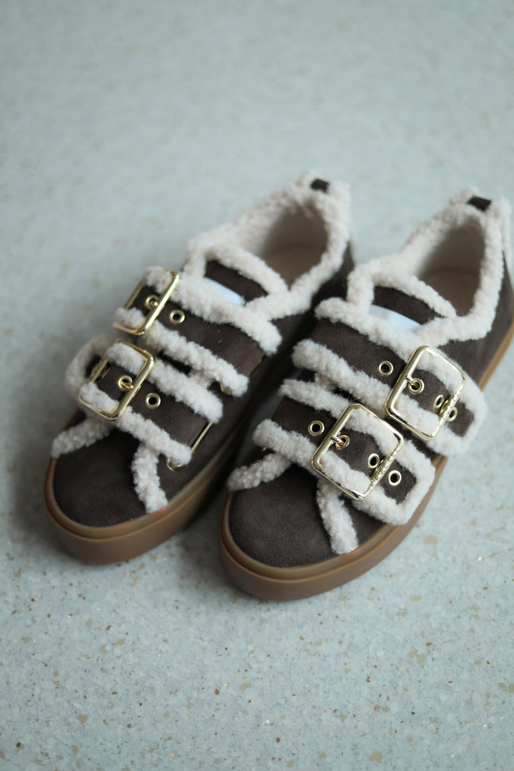 Shearling Low Velcro Buckle Dark Brown