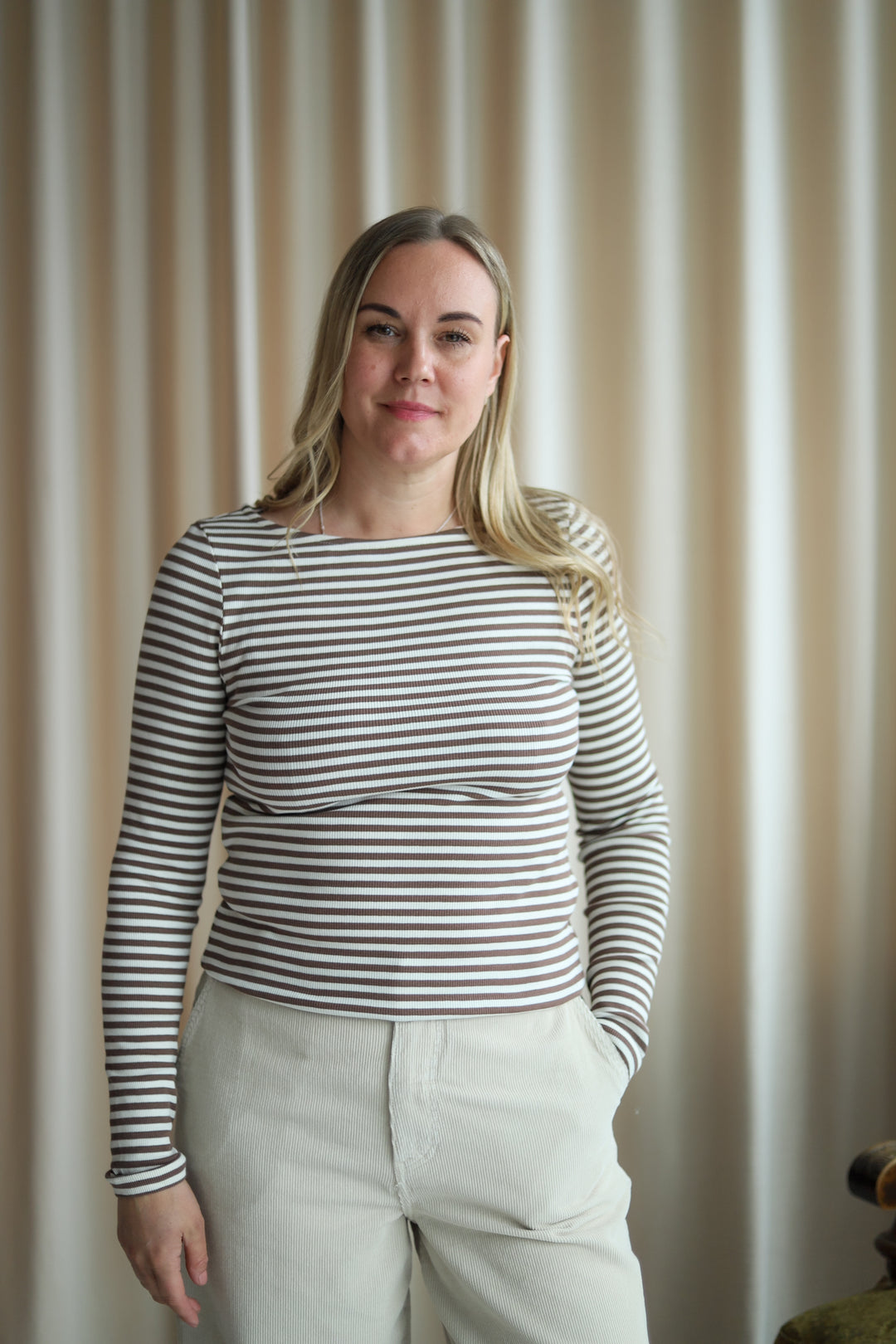Petronella Rib Boatneck Brown Stripe