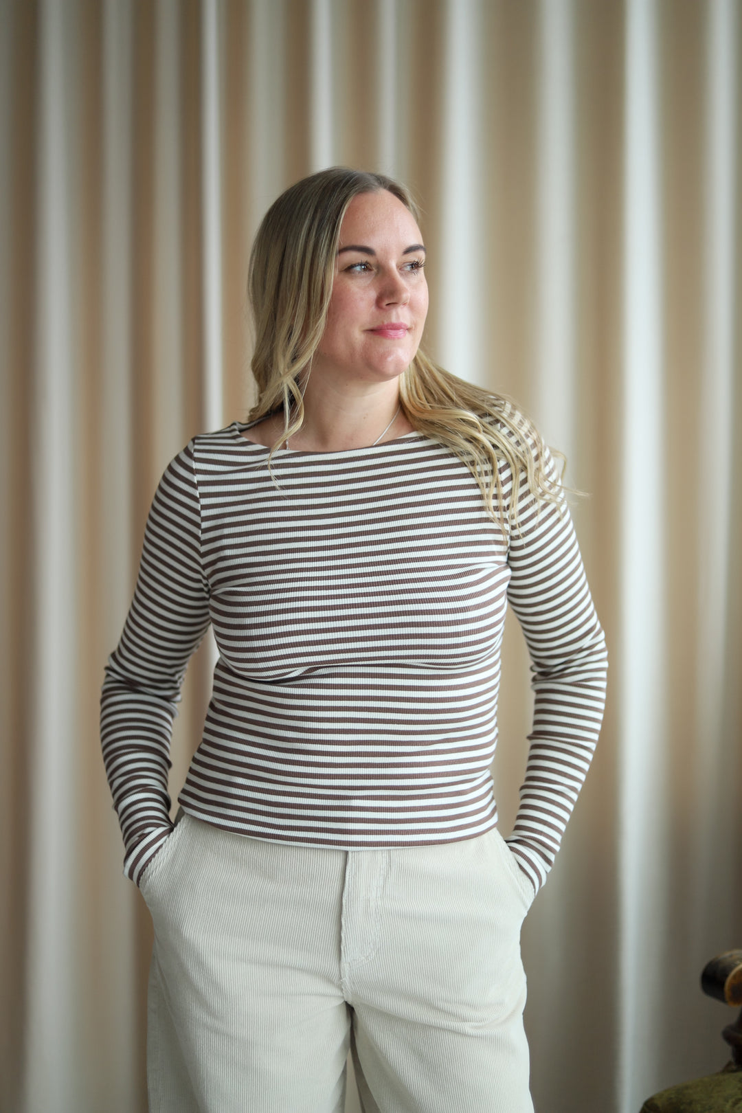 Petronella Rib Boatneck Brown Stripe