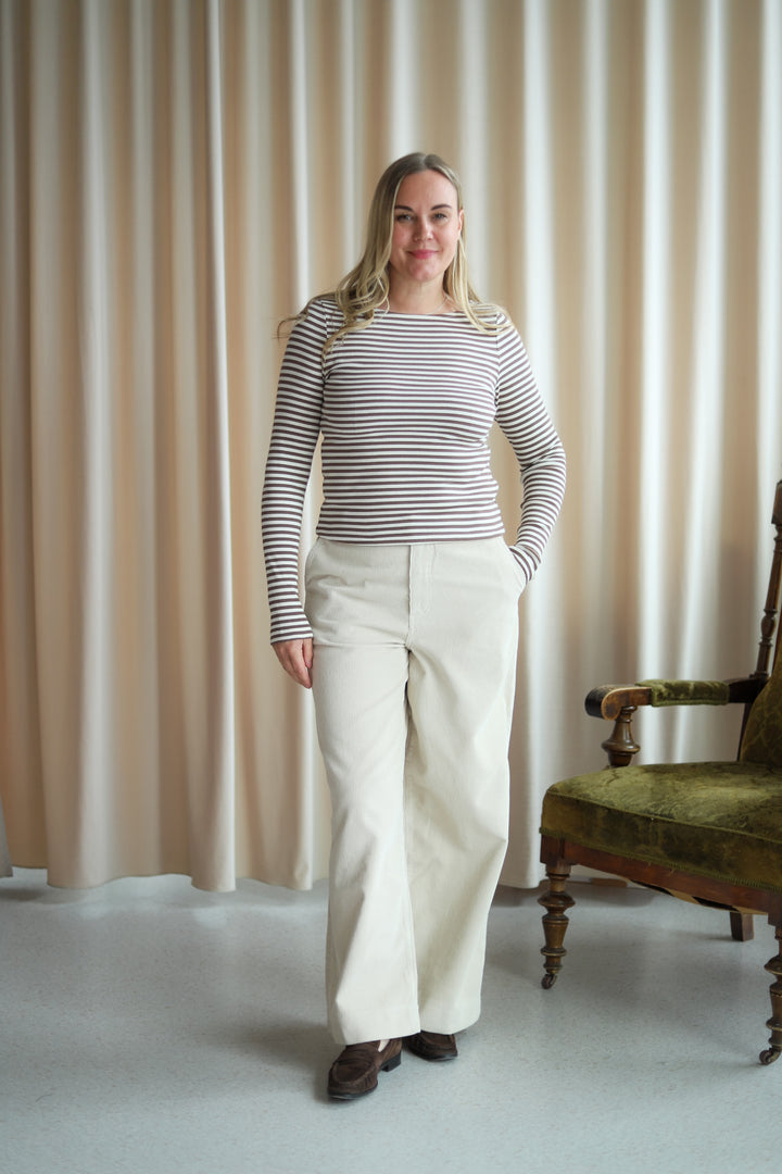 Petronella Rib Boatneck Brown Stripe
