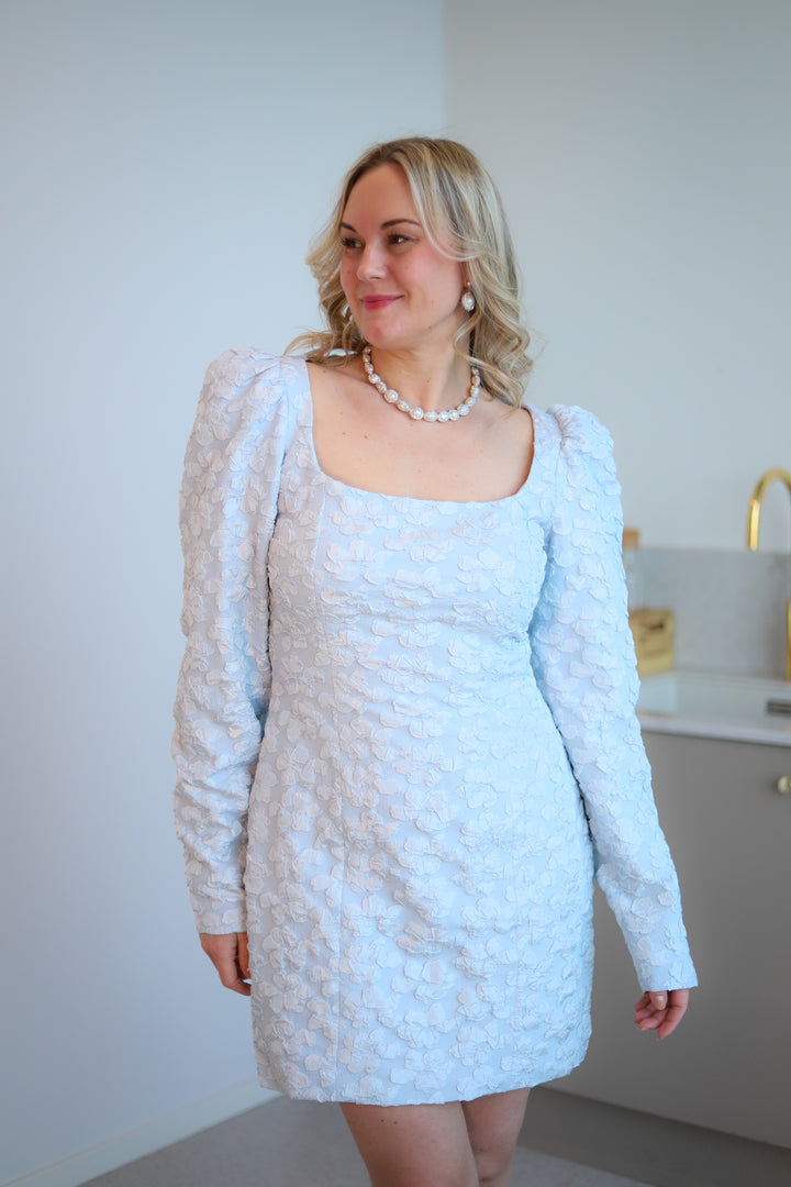 Jacquard Ls Mini Dress Illusion Blue