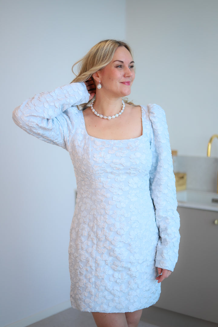 Jacquard Ls Mini Dress Illusion Blue