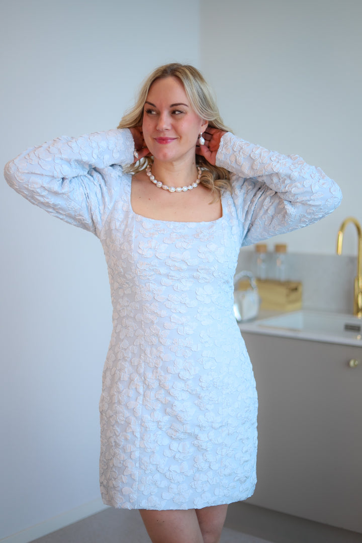 Jacquard Ls Mini Dress Illusion Blue