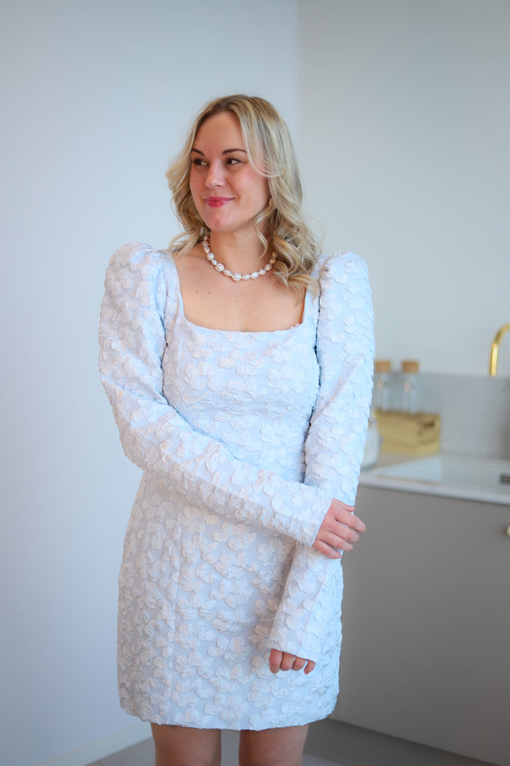 Jacquard Ls Mini Dress Illusion Blue