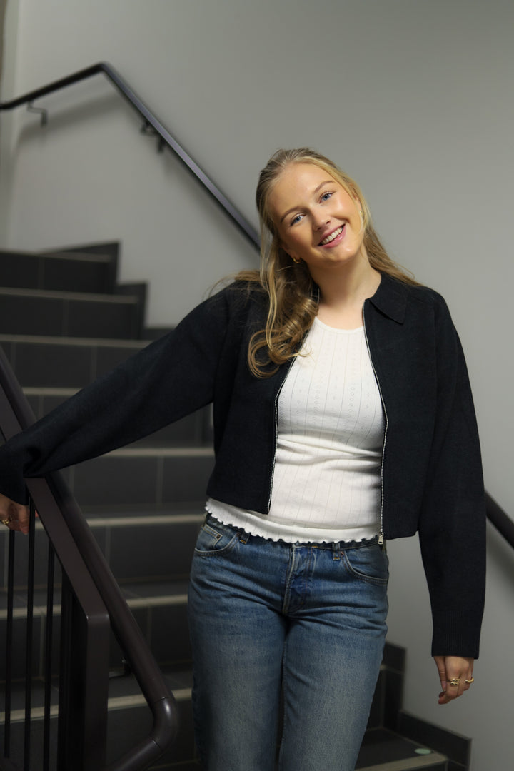 Svea Zip Cardigan Dark Grey Melange