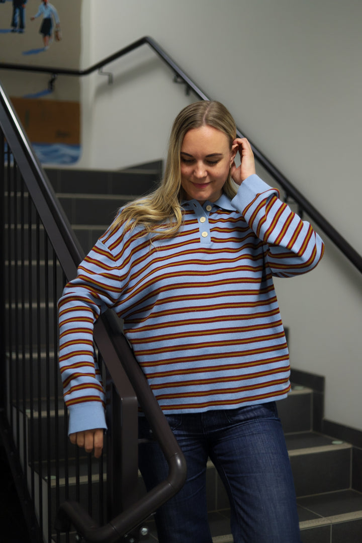 Adanne Polo Knit Stripe Blue