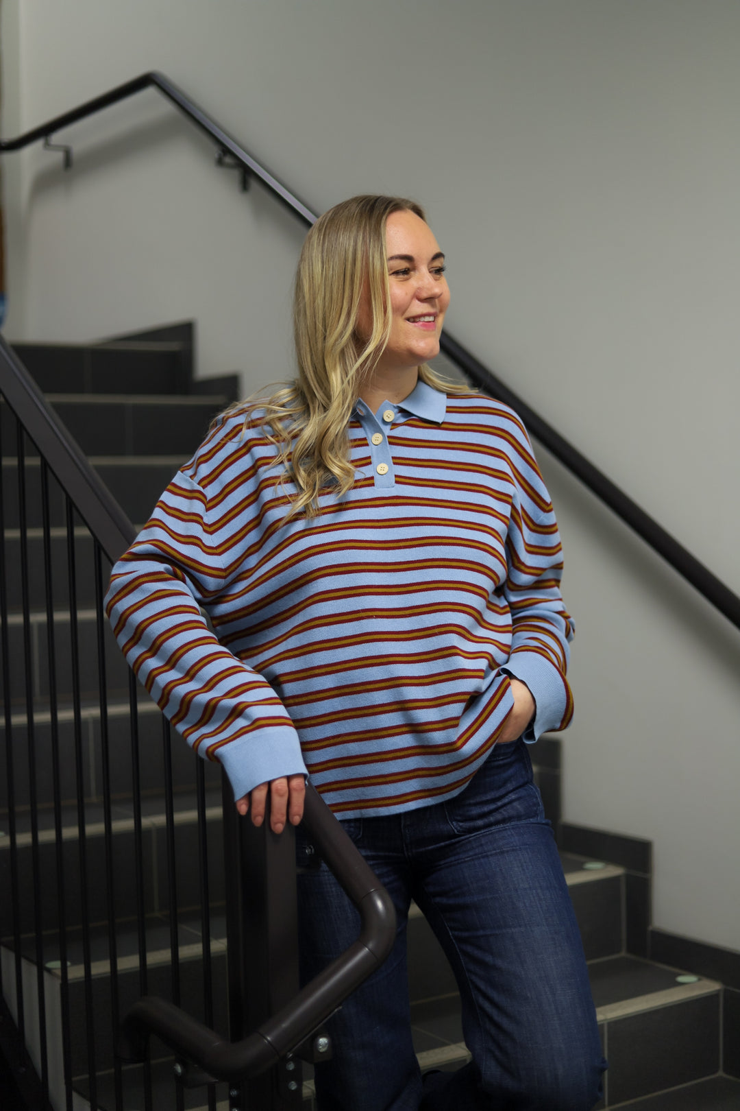 Adanne Polo Knit Stripe Blue