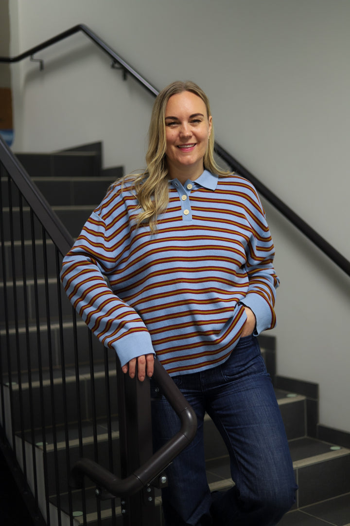 Adanne Polo Knit Stripe Blue