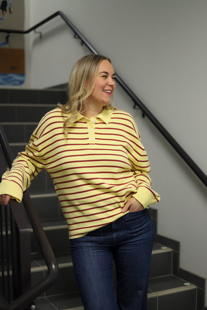 Adanne Polo Knit Stripe Yellow/Rust