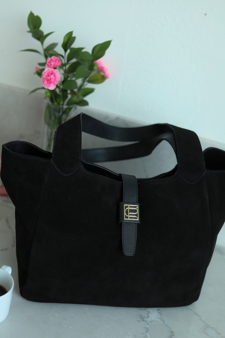 Lucille Tote Bag Large Black Suede