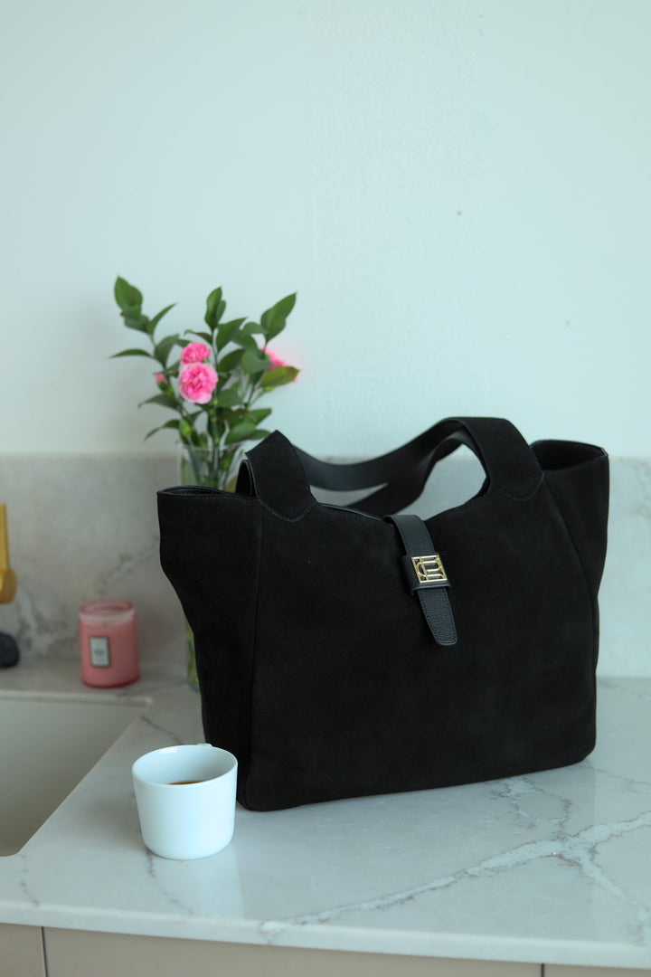 Lucille Tote Bag Large Black Suede