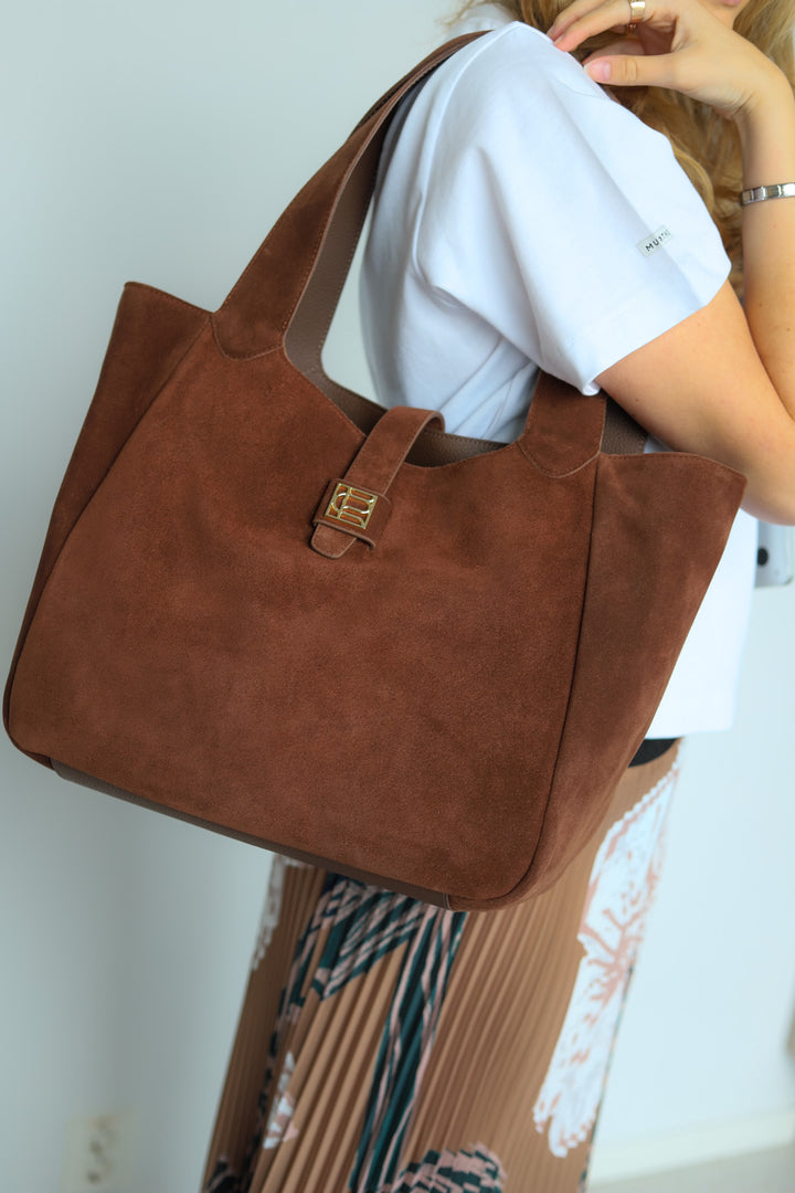 Lucille Tote Bag Large Cognac Suede