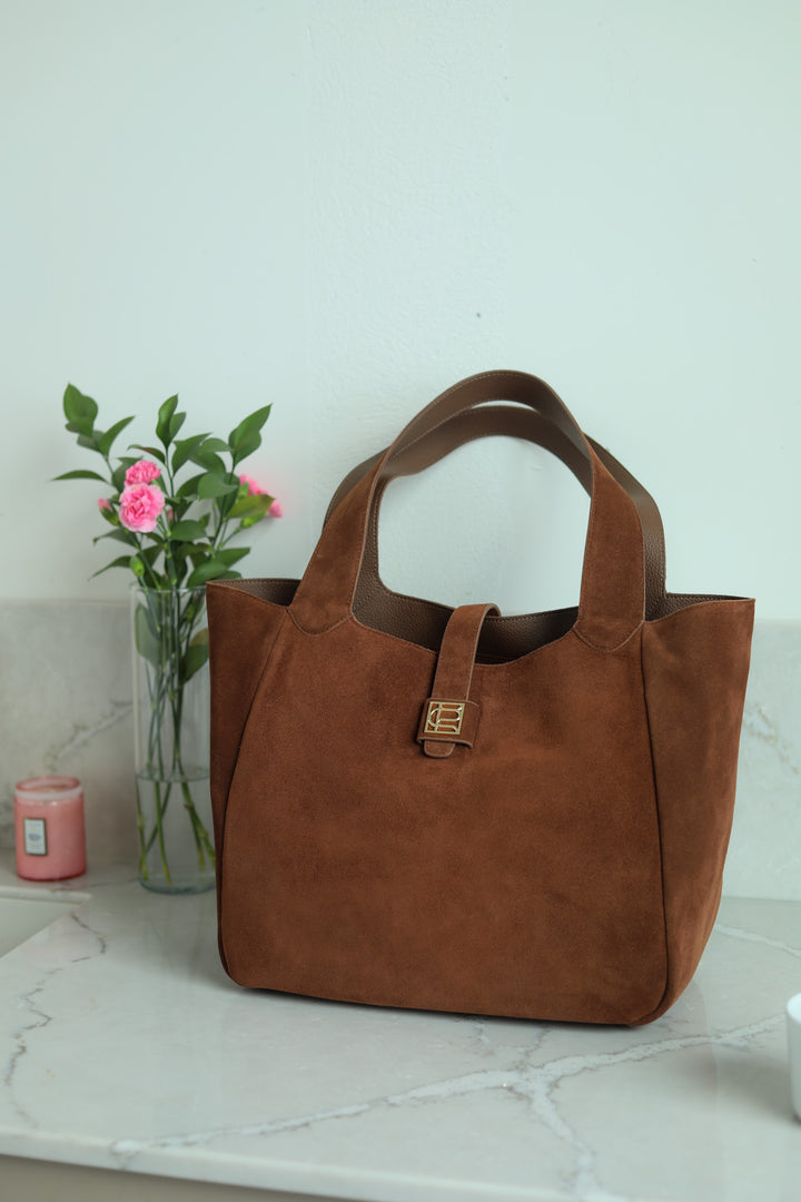 Lucille Tote Bag Large Cognac Suede