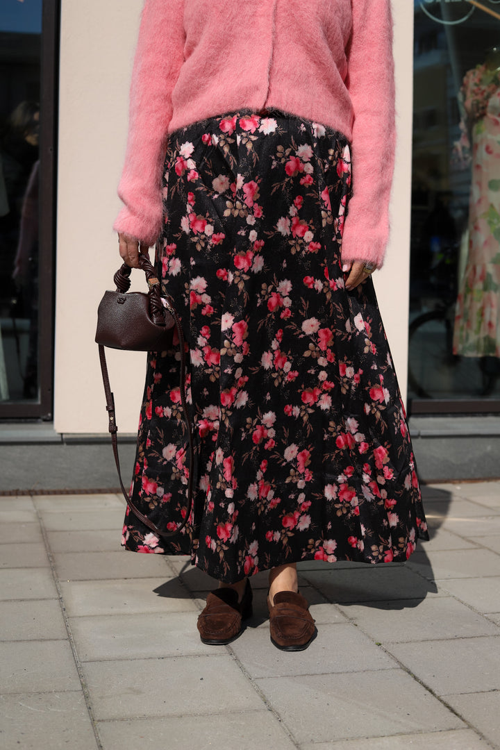 Taffeta Maxi Skirt Falling Flowers