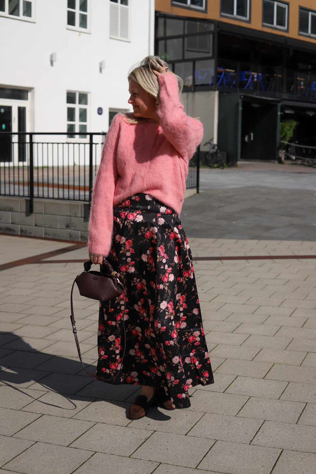 Taffeta Maxi Skirt Falling Flowers