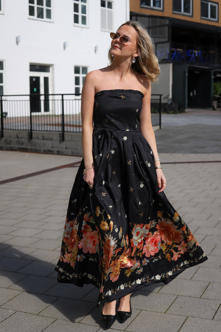 Taffeta Bandeau Dress Midnight Blossoms
