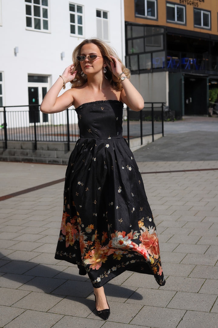 Taffeta Bandeau Dress Midnight Blossoms