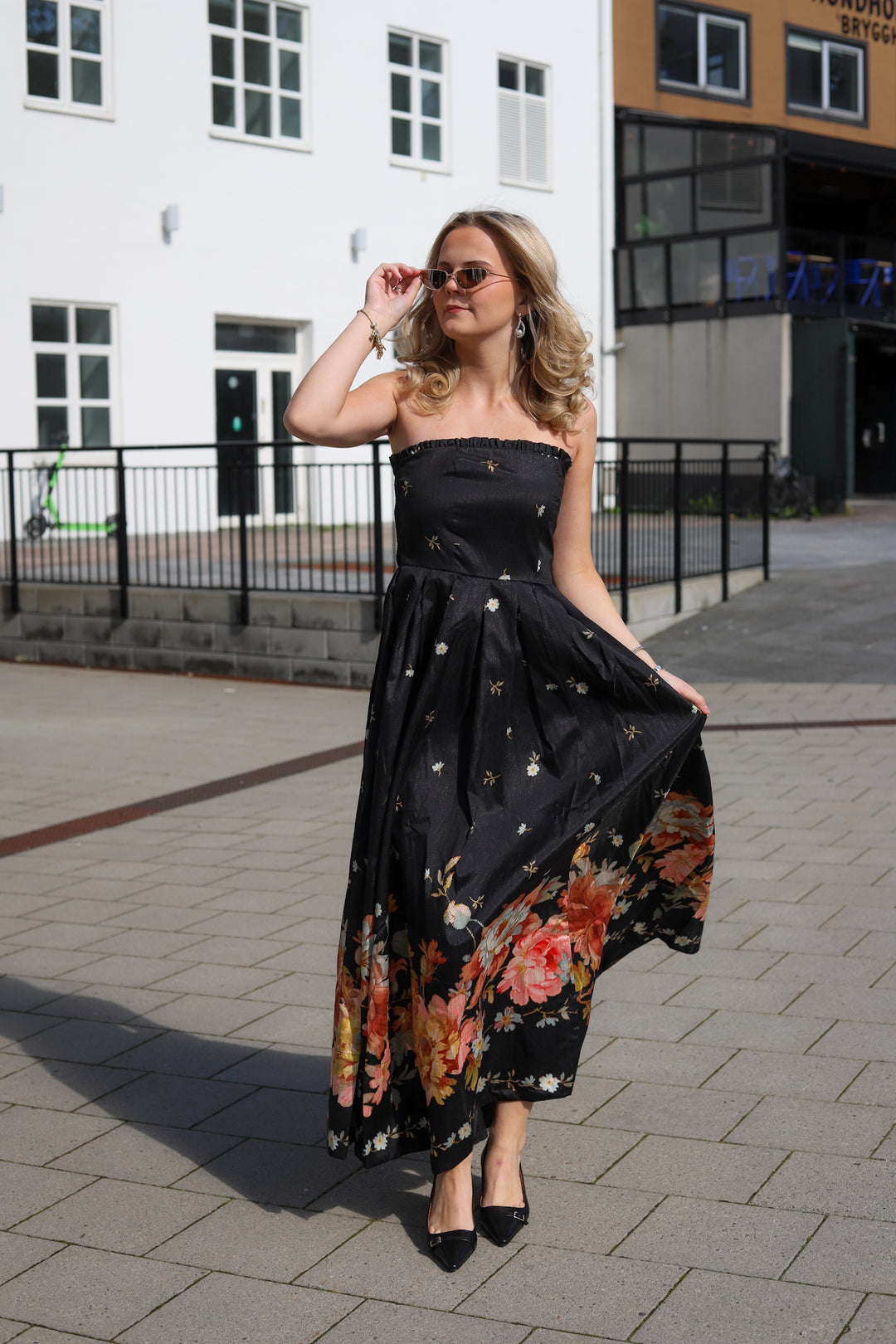 Taffeta Bandeau Dress Midnight Blossoms