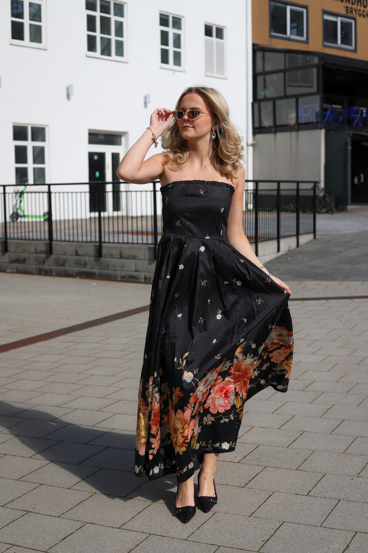 Taffeta Bandeau Dress Midnight Blossoms
