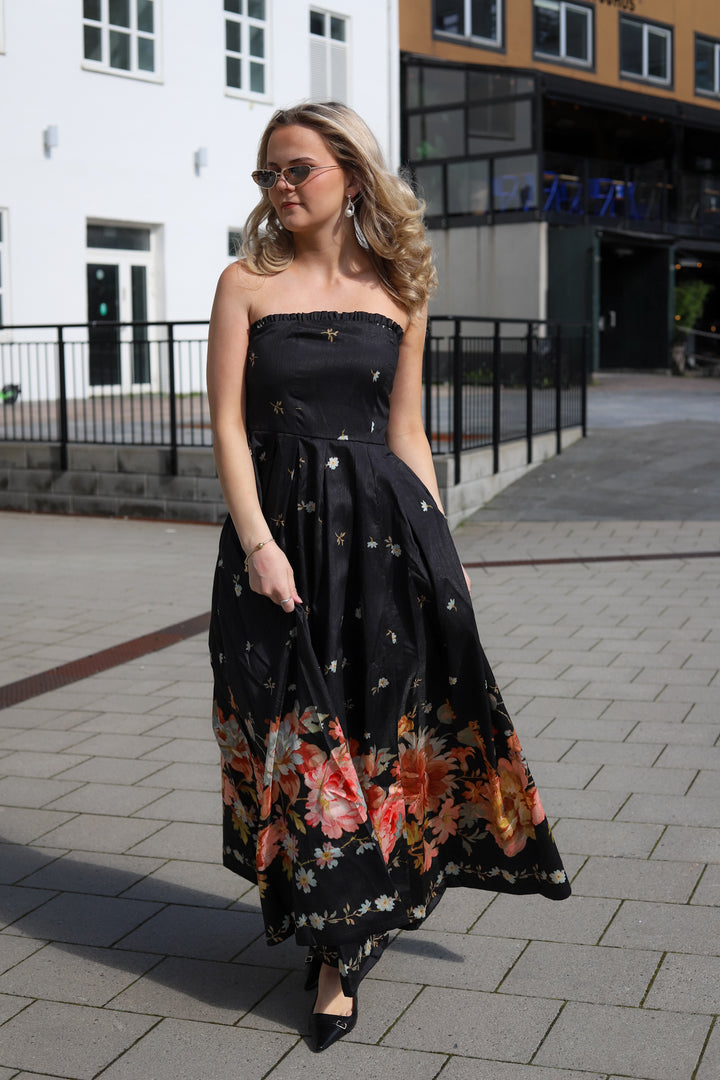 Taffeta Bandeau Dress Midnight Blossoms