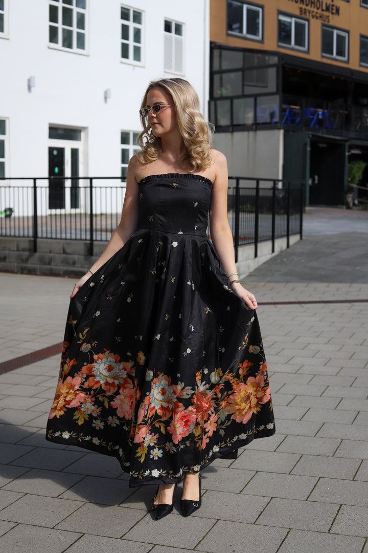 Taffeta Bandeau Dress Midnight Blossoms